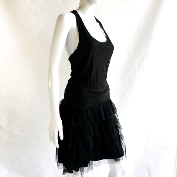 Miley Cyrus Max Azria black mesh ruffle dress. XL. NWT. Racerback sleeveless LBD - Picture 1 of 10